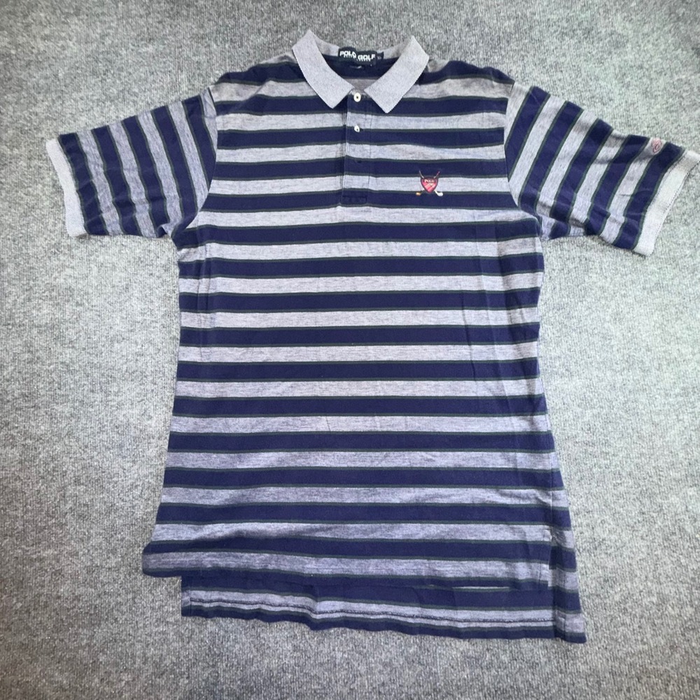 Polo Golf Ralph Lauren Sea Island Cotton Striped Polo Shirt Mens XL Navy Grey